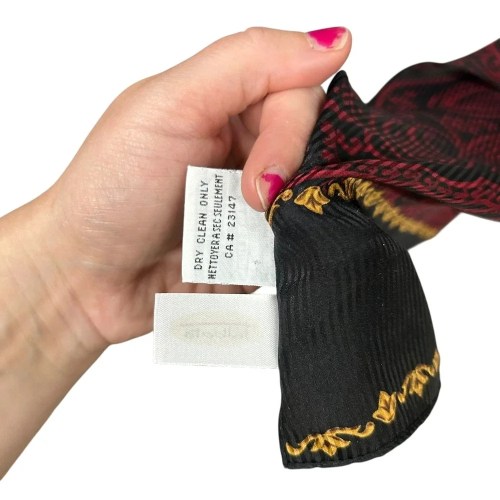 Silk Paisley Square Scarf Red Black Gold Dark Romantic Old‎ Money Hair Scarf